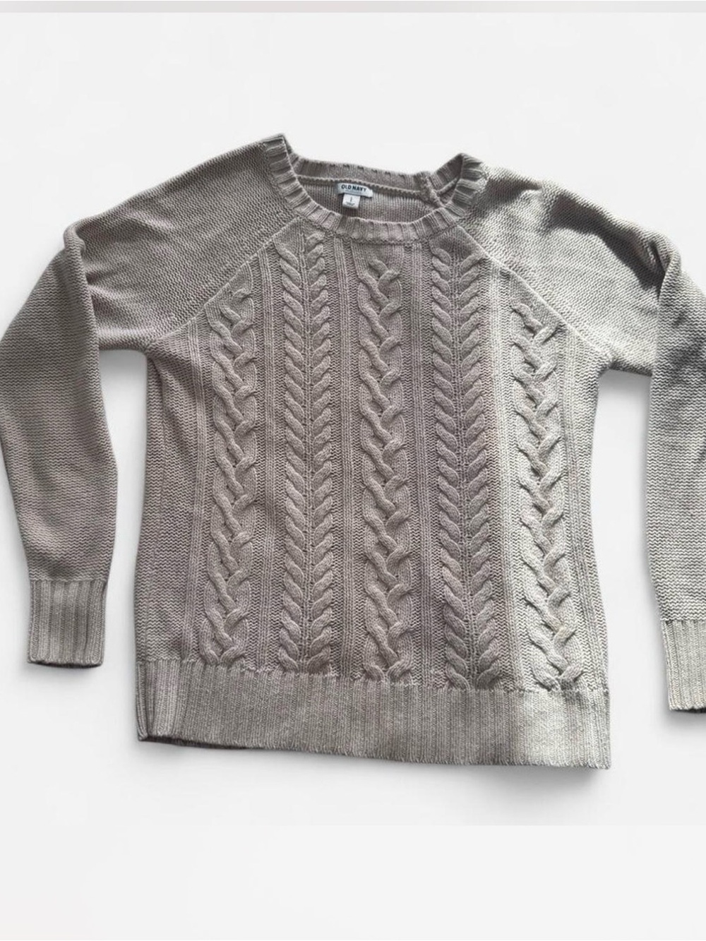 Old Navy Taupe Cable Crewneck Sweater